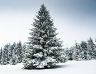 Obraz premium spruce tree in snow on white background ai generated