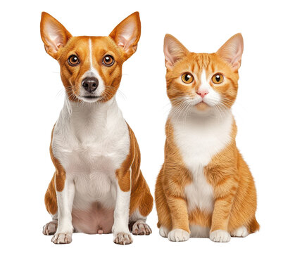 A dog and a cat sitting together.