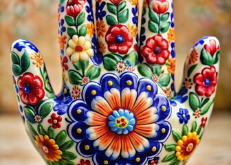 Hand-Shaped Boleslawiec Ceramic Figurine with Floral Patterns - Polish Pottery Craft