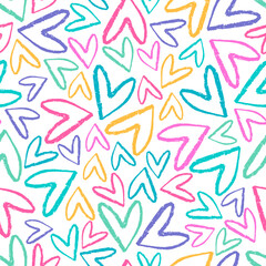 Hand Drawn Heart Pattern for Valentine`s Day. Seamless Pattern with Grunge Hearts. Cute Vector Illustration for Valentine`s Day. Love Symbol Print Trendy Template for Modern Graphic Design.