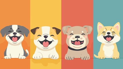Four Cute Smiling Pet Mouths - Funny Cat Dog Vector Illustration
