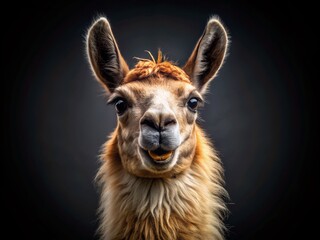Fototapeta premium Happy Llama Portrait: Studio Shot with Key Light, Black Background