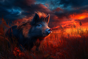 Naklejka premium Whimsical Illustration of a Piglet with Flowers and a Charming Outfit, Highlighting Playful Creativity and Cheerful Design 