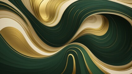 Swirling dark green and gold lines creating a dynamic abstract pattern with a luxurious feel