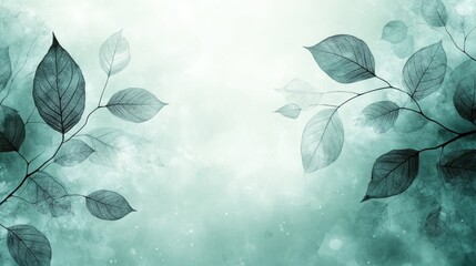 Green abstract leafy background with delicate branches and artistic texture