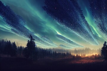 Sky with Aurora Borealis. Generative AI.	
