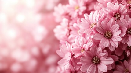 Fototapeta premium Vibrant pink daisies in bloom with soft bokeh background. March 8, International Women's Day. Mother's Day