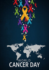 World Cancer Day Awareness Global Support with Colorful Ribbons and Flowers
