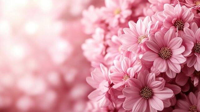Vibrant pink daisies in bloom with soft bokeh background. March 8, International Women's Day. Mother's Day