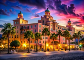 Fototapeta premium Historic Pink Hotel, St. Pete Beach, Florida, Night Photography
