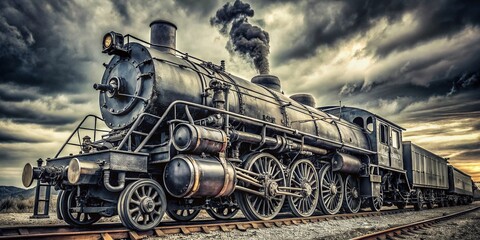 Obraz premium Historic Steam Locomotive Tender and Engine in Black and White