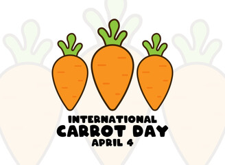 International Carrot Day. April 4. Three carrots. Line. Outline. Poster, banner, card, background.