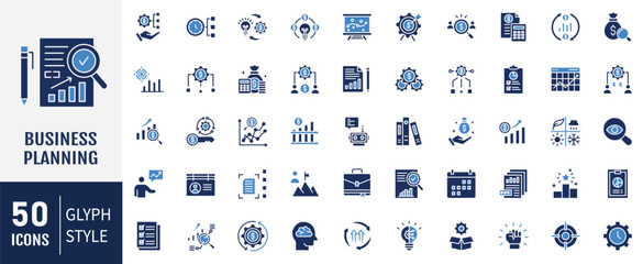 Business planning icon set. Containing project management, statistics, continuous, target, strategy, schedule icon. Vector illustration