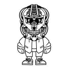 Mascot character design cartoon Skull mechanical robot outline