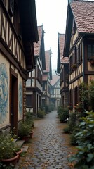 Obraz premium Wooden houses in Germany with walls covered in folklore