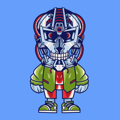 Mascot character design cartoon Skull mechanical robot