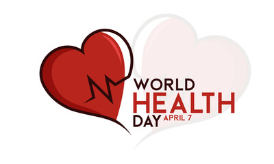 World  Health Day. April 7. Heart icon. Line. White background. Flat design vector. Poster, banner, card, background.