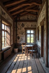 Wooden houses in Germany with walls covered in folklore