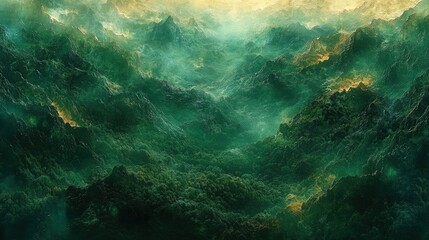 Fototapeta premium Mystical green forest: enchanting mountain scene and majestic sunrise landscape