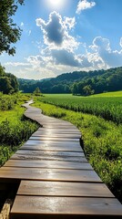 Ecofarm hiking trails with interpretive signs explaining sustainable farming and local ecology