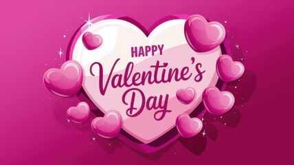 Fototapeta premium Heart shaped sign with pink hearts and the words Happy Valentine's Day