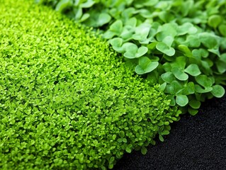 Edible ground cover like clover or creeping thyme replacing traditional grass, enriching the soil and reducing mowing