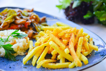 fried chicken with fries