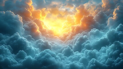 Heavenly Light Breaking Through: A breathtaking view of a radiant sunburst piercing through dramatic, dark clouds, creating a celestial scene of hope and divine light. 