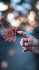 Hand is touching a robot hand