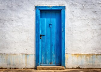 Fototapeta premium Isolated Blue Door on White Background: A Classic Architectural Detail Stock Photo