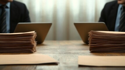 Business professionals engaging in intense discussion around strategic merger, showcasing collaboration and strategic planning in a corporate setting.	