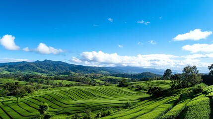 Obraz premium Organic tea farm growing herbs like lemongrass, peppermint, and chamomile for handmade blends