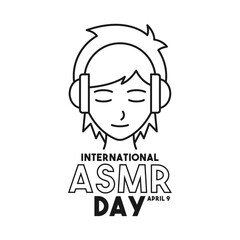 International ASMR Day. April 9. Line. Outline. Doodle. Poster, banner, card, background.