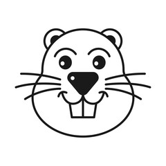 Cute beaver head line icon on white background. Line. Outline. Doodle. Flat design vector.