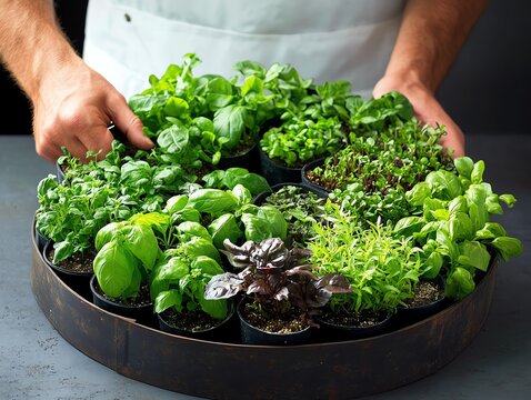 Spiral herb garden with layered design, maximizing space and promoting easy access to fresh herbs