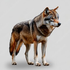 Fototapeta premium Isolated Wolf on White Background, Wild Animal, Nature, Strength, Freedom, Predator