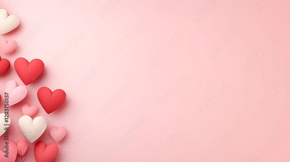 Poster Pink background with scattered hearts.