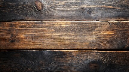 Naklejka premium Rustic Wooden Texture: A close-up of weathered, rustic wooden planks with rich brown tones and knots.