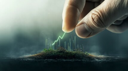 Hand Nurturing Growth of Green Plants with Graphical Data Visualization in a Conceptual Illustration