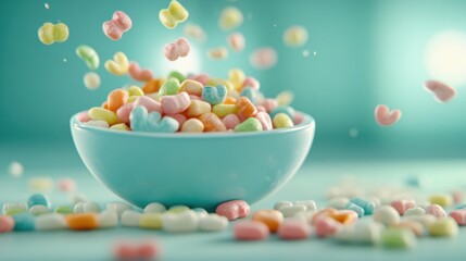 Colorful candy explosion in turquoise bowl