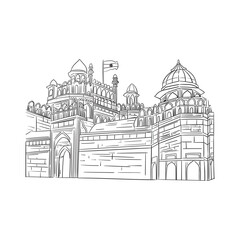 Indian Republic Day celebration, January 26 sketch, a sketch of Red Fort, hand drawing  
