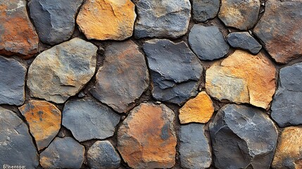 Fototapeta premium Rustic Stone Wall Texture: A close-up shot reveals the intricate textures and colors of a natural stone wall, showcasing the rugged beauty and timeless appeal of this architectural element.