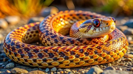 Obraz premium Juvenile Pacific Gopher Snake Defensive Posture, San Francisco Bay Trail, Sunnyvale, California
