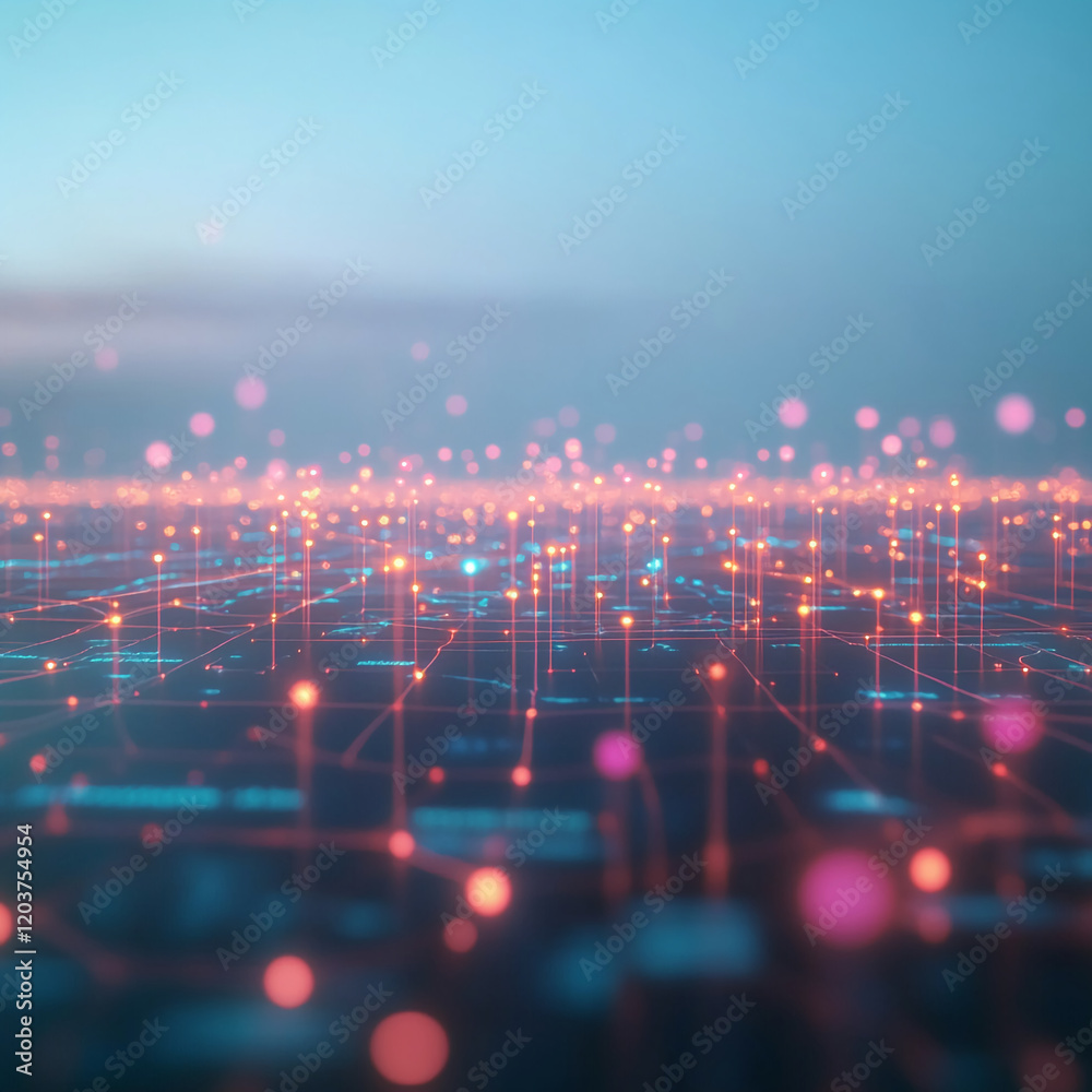 Aufkleber Abstract digital technology background with glowing lights in a futuristic network concept
