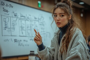 Teacher explains complex formula in interactive classroom setting with engaged students