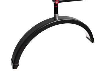 A sleek, black and white LED light fixture with a curved design, perfect for modern interiors, isolated on a white back