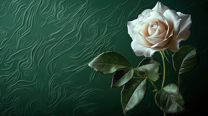 Elegant White Rose on Green Background with Textured Design