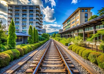 Fototapeta premium Kyoto Station Railway Tracks & Modern Hotel August 2018 - Panoramic View