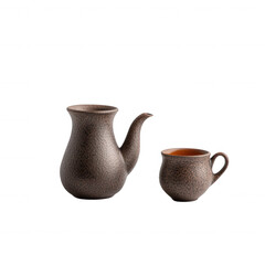 Elegant ceramic teapot and cup set, perfect for serving beverages at any occasion., isolated on a transparent background.