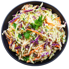 Black Bowl full of coleslaw isolated on transparent background
